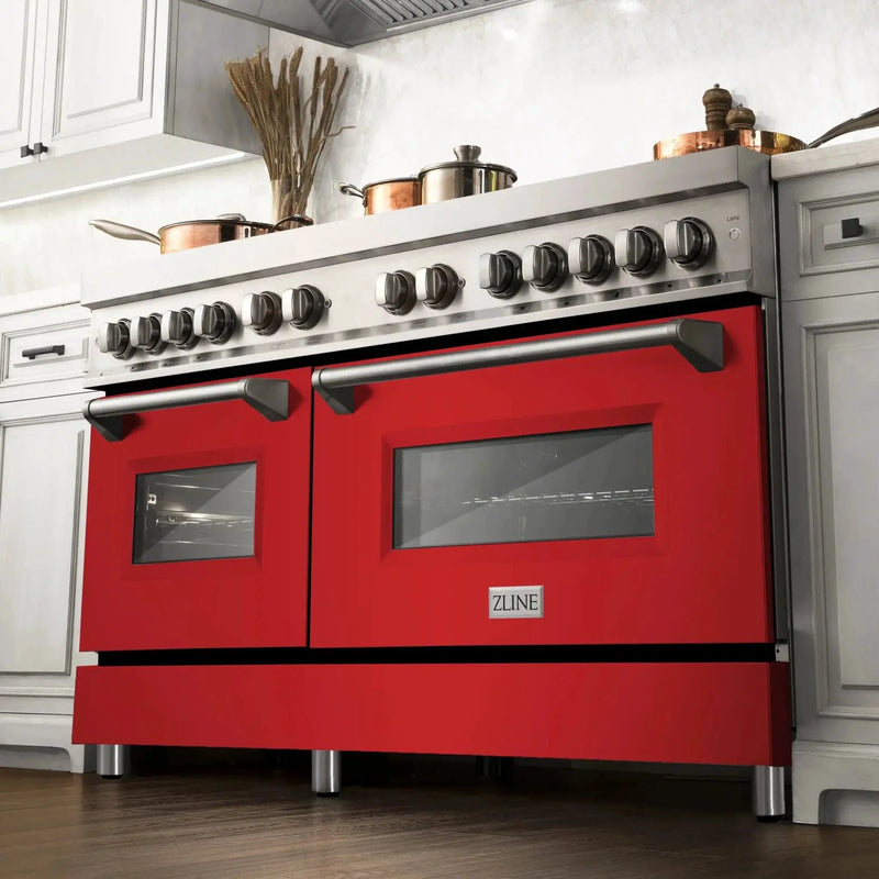 ZLINE 60" Professional Dual Fuel Range with Red Matte Door, RA-RM-60 by Farmhouse Kitchen and Bath