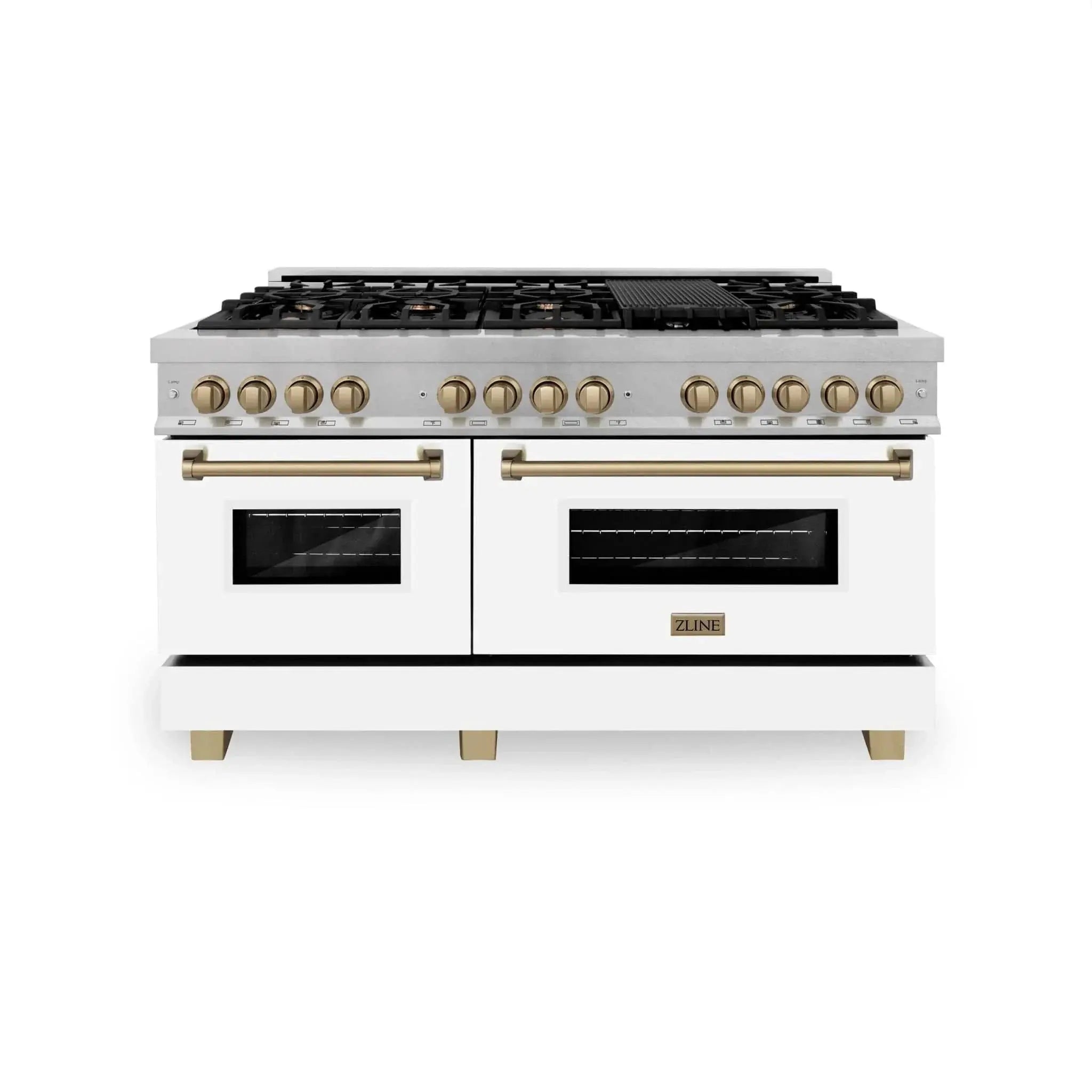 ZLINE 60"Autograph Range Dual Fuel, DuraSnow, White Door,RASZ-WM-60-G by Farmhouse Kitchen and Bath
