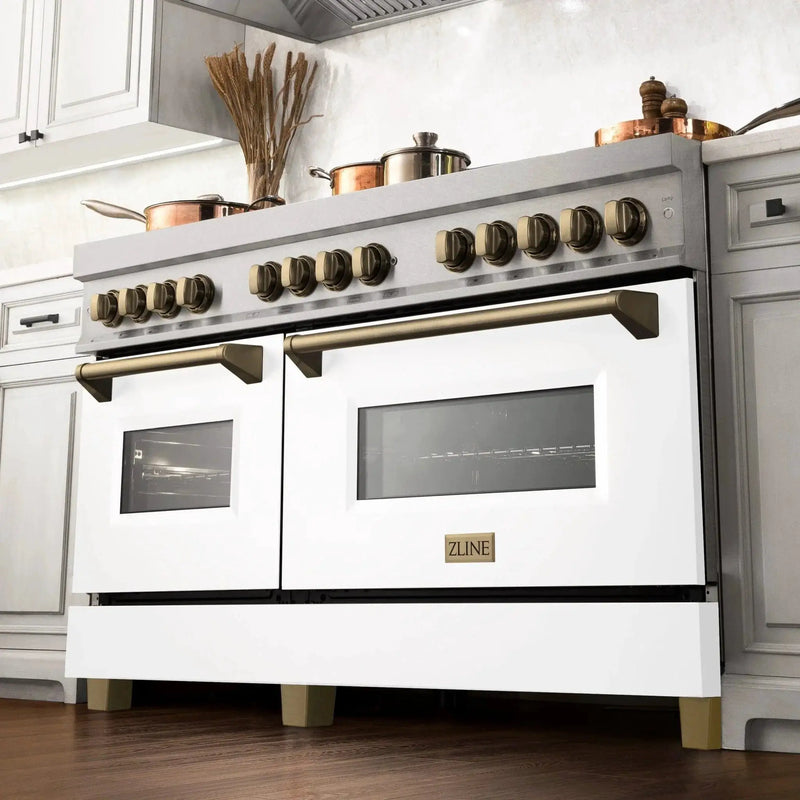 ZLINE 60"Autograph Range Dual Fuel, DuraSnow, White Door,RASZ-WM-60-G by Farmhouse Kitchen and Bath