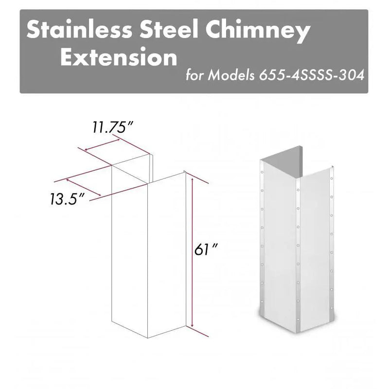ZLINE 61" Extended Chimney and Crown, 655-4SSSS-30-304-E by Farmhouse Kitchen and Bath