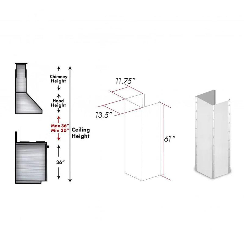 ZLINE 61" Extended Chimney and Crown, 655-4SSSS-36-304-E by Farmhouse Kitchen and Bath