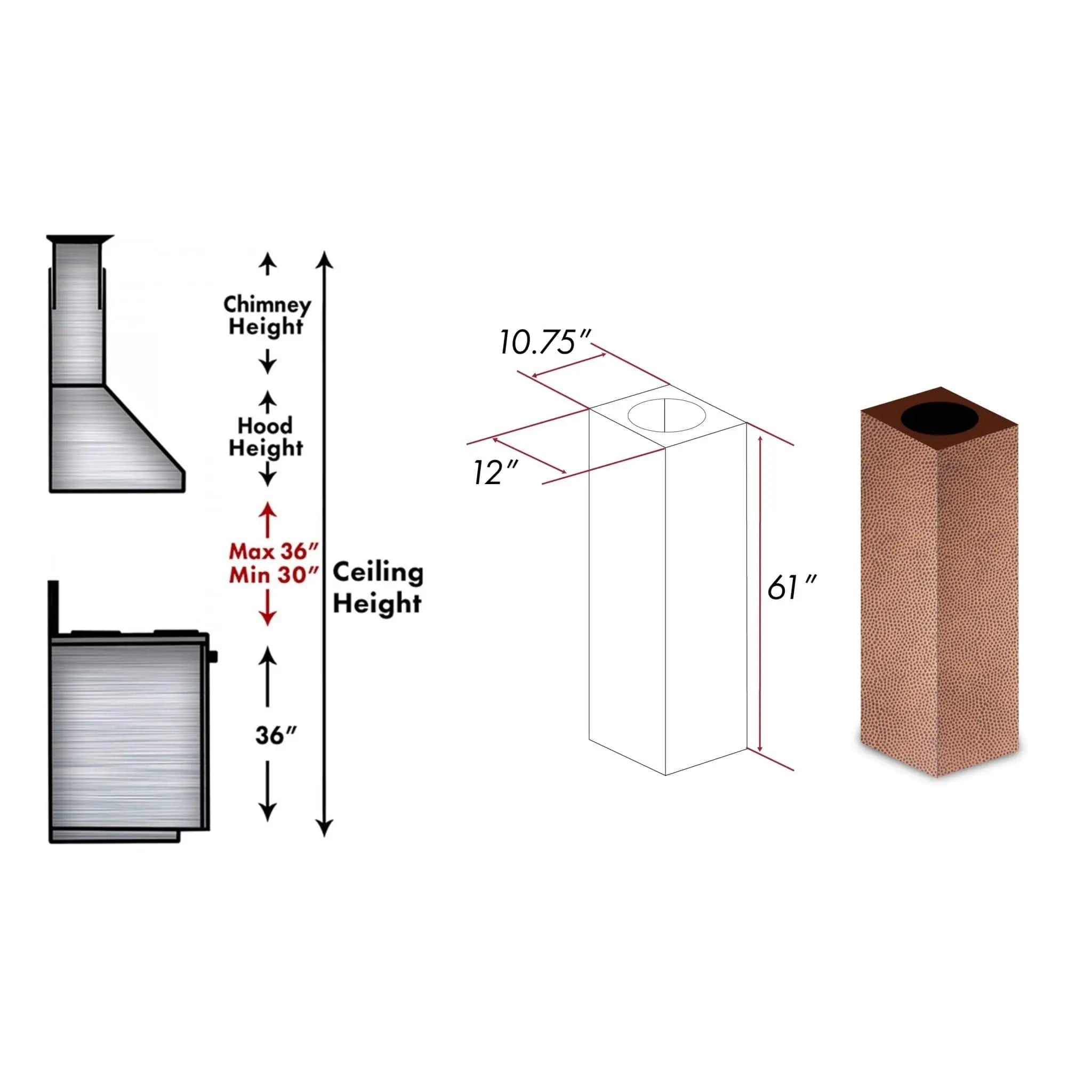 ZLINE 61" Hand Hammered Copper Finished Chimney Extension, 8GL2Hi-E by Farmhouse Kitchen and Bath