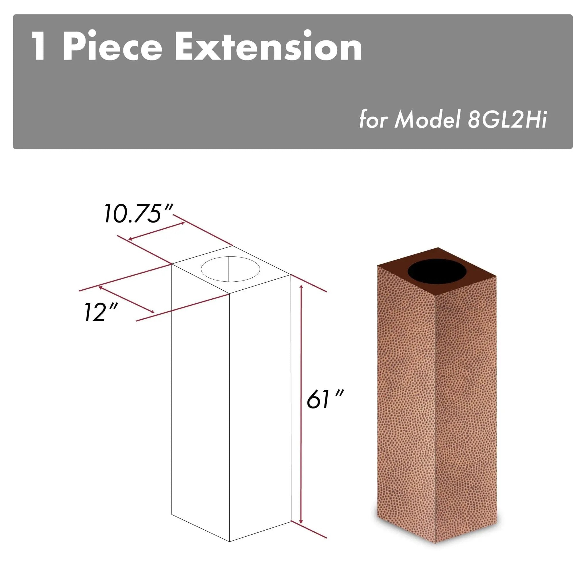 ZLINE 61" Hand Hammered Copper Finished Chimney Extension, 8GL2Hi-E by Farmhouse Kitchen and Bath