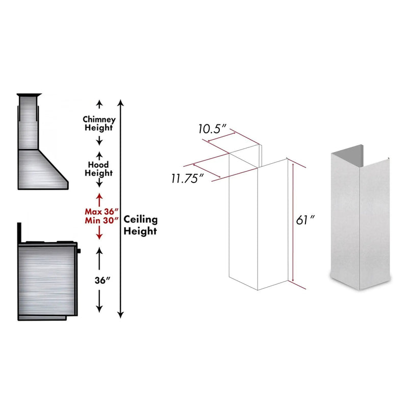 ZLINE 61 In. Snow Finished Stainless Steel Chimney Extension For Ceilings Up To 12.5 Ft. (8KN4S-E) by Farmhouse Kitchen and Bath