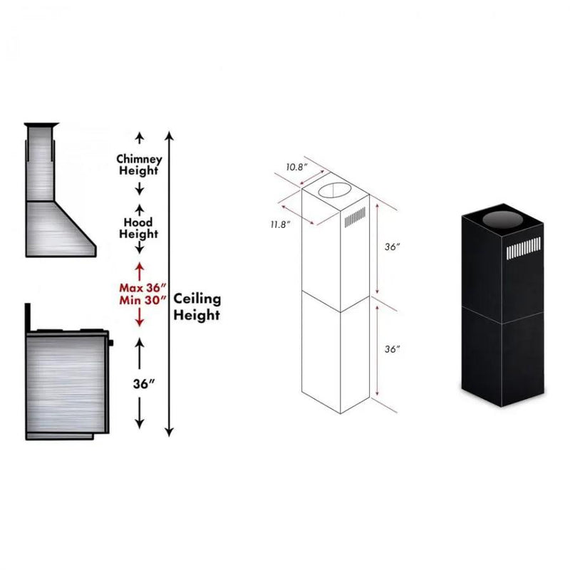 ZLINE 72" Chimney Extensions 10' to 12'Ceilings, Black Stainless, 2PCEXT-BSGL2iN by Farmhouse Kitchen and Bath