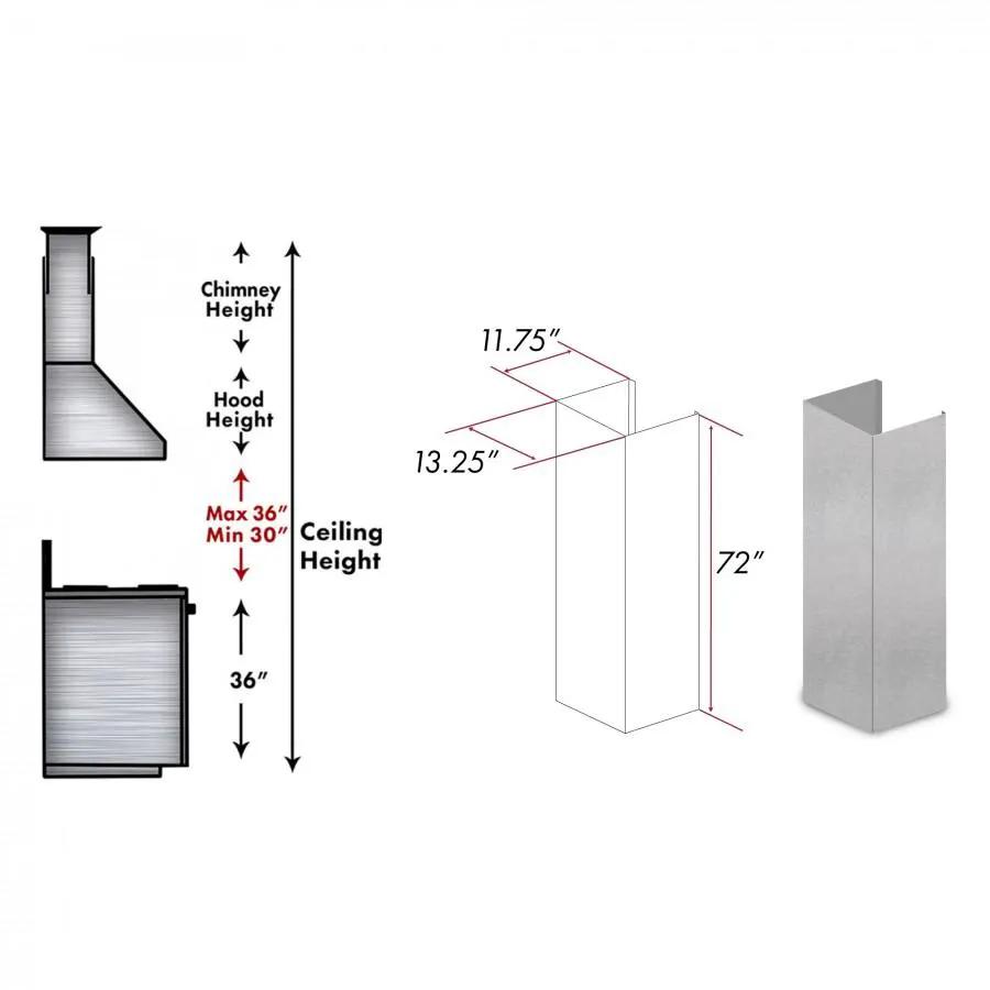 ZLINE 72 in. Extended Chimney and Crown, 8654-E by Farmhouse Kitchen and Bath