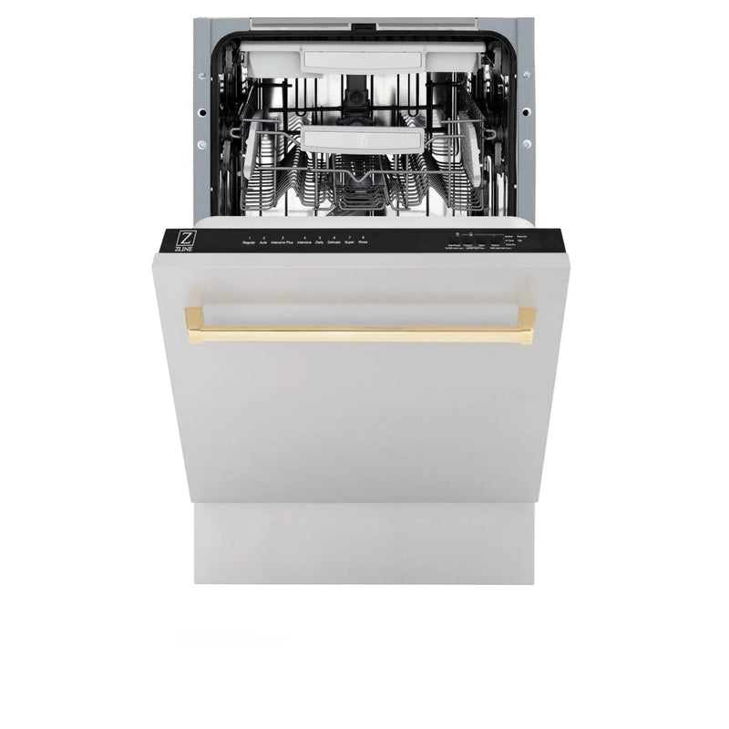 ZLINE Autograph 18" Dishwasher Stainless Door, Gold Handle DWVZ-304-18-G by Farmhouse Kitchen and Bath