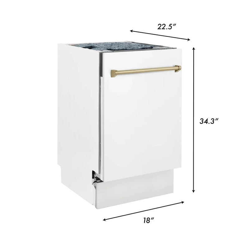 ZLINE Autograph 18" Dishwasher White Door, Bronze Handle DWVZ-WM-18-CB by Farmhouse Kitchen and Bath