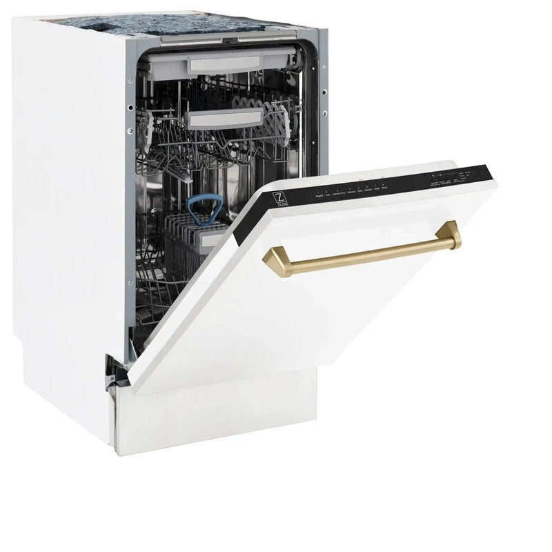 ZLINE Autograph 18" Dishwasher White Door, Bronze Handle DWVZ-WM-18-CB by Farmhouse Kitchen and Bath