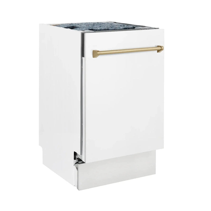 ZLINE Autograph 18" Dishwasher White Door, Bronze Handle DWVZ-WM-18-CB by Farmhouse Kitchen and Bath