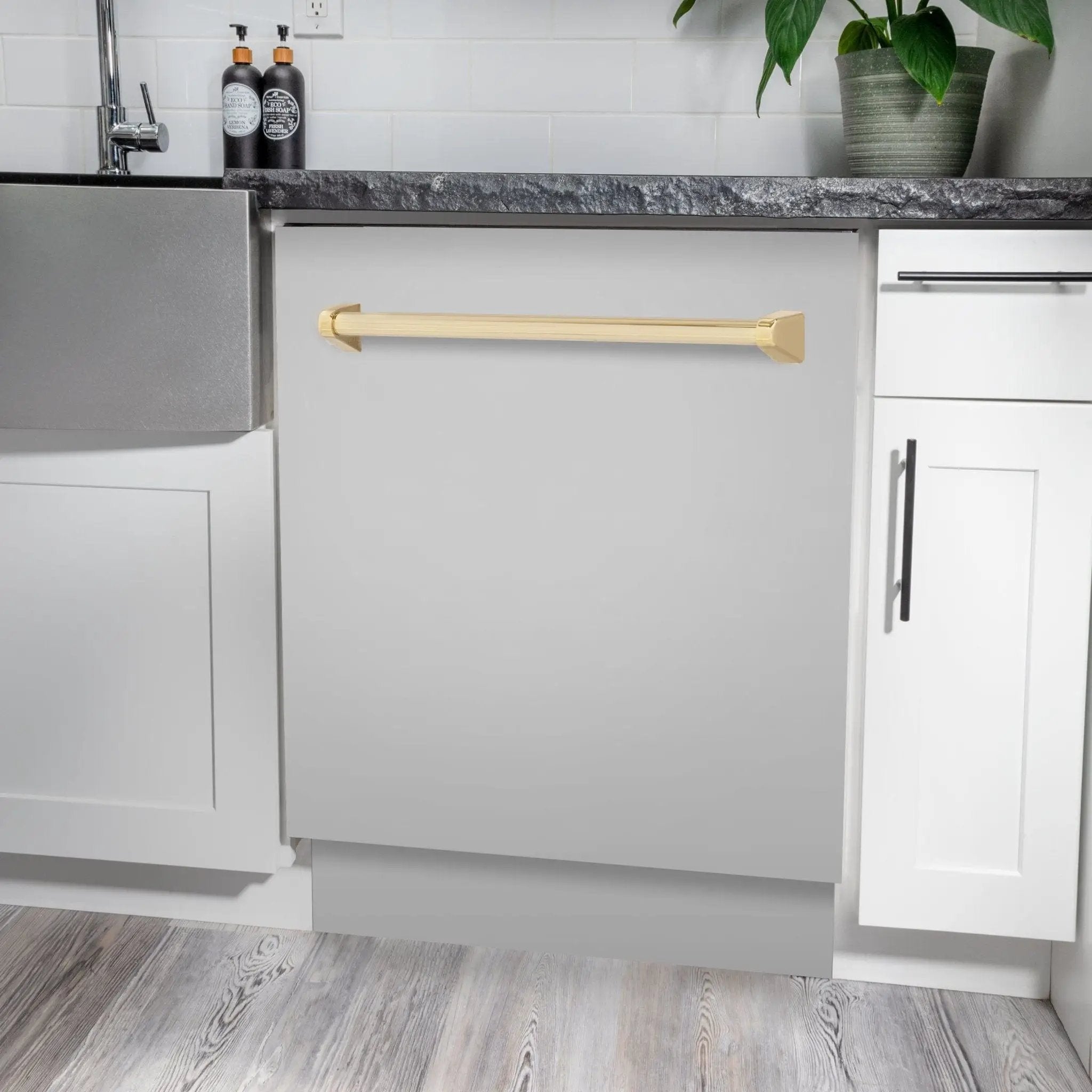 ZLINE Autograph 24" Dishwasher Stainless Door, Gold Handle DWVZ-304-24-G by Farmhouse Kitchen and Bath