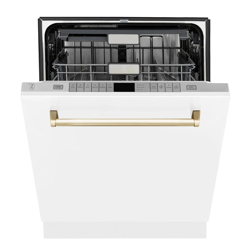 ZLINE Autograph 24" Dishwasher White Door, Gold DWMTZ-WM-24-G by Farmhouse Kitchen and Bath