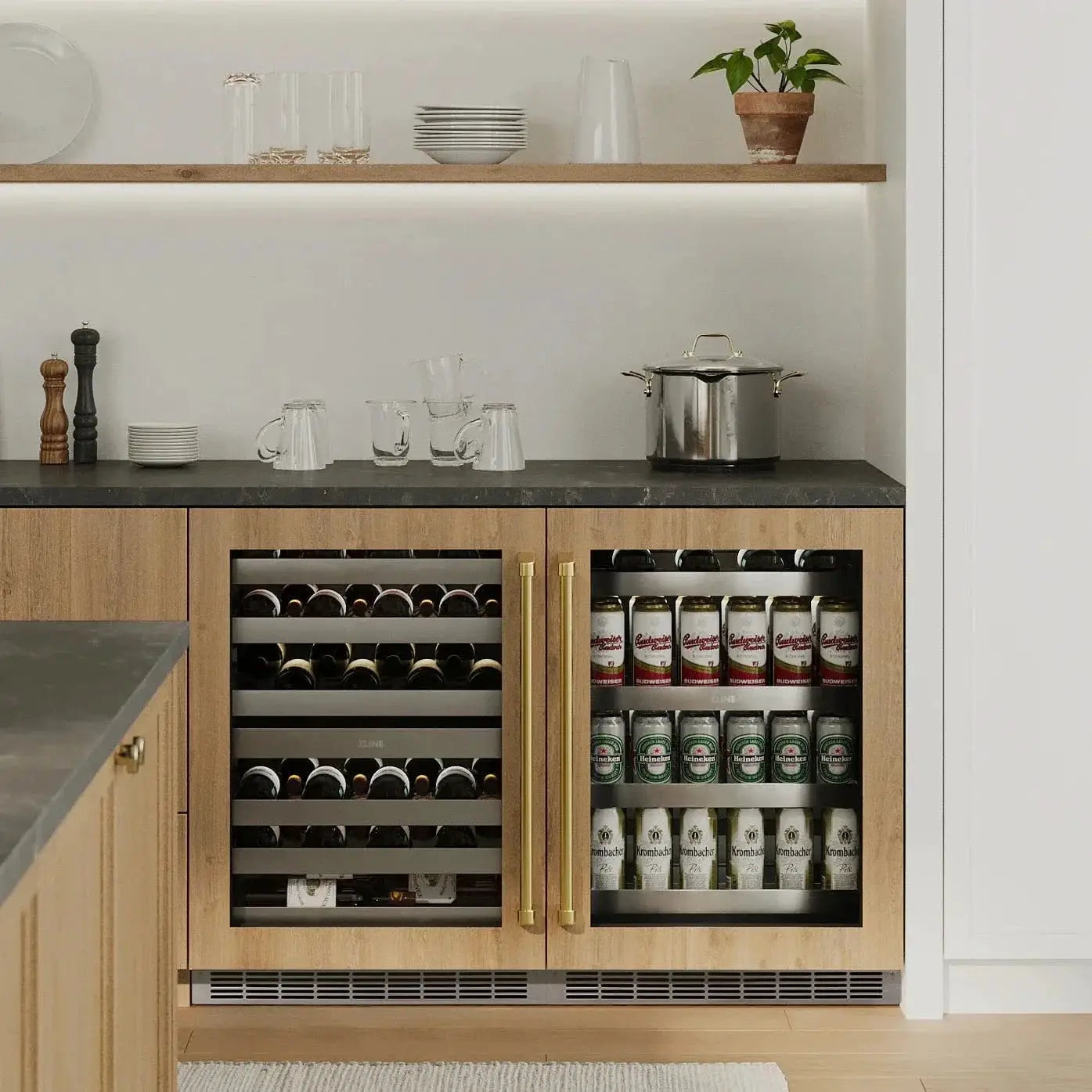 ZLINE Autograph 24 in. Dual Zone 44 Bottle Wine Cooler With Panel Ready Glass Door And Champagne Bronze Handle RWDPOZ-24-CB by Farmhouse Kitchen and Bath