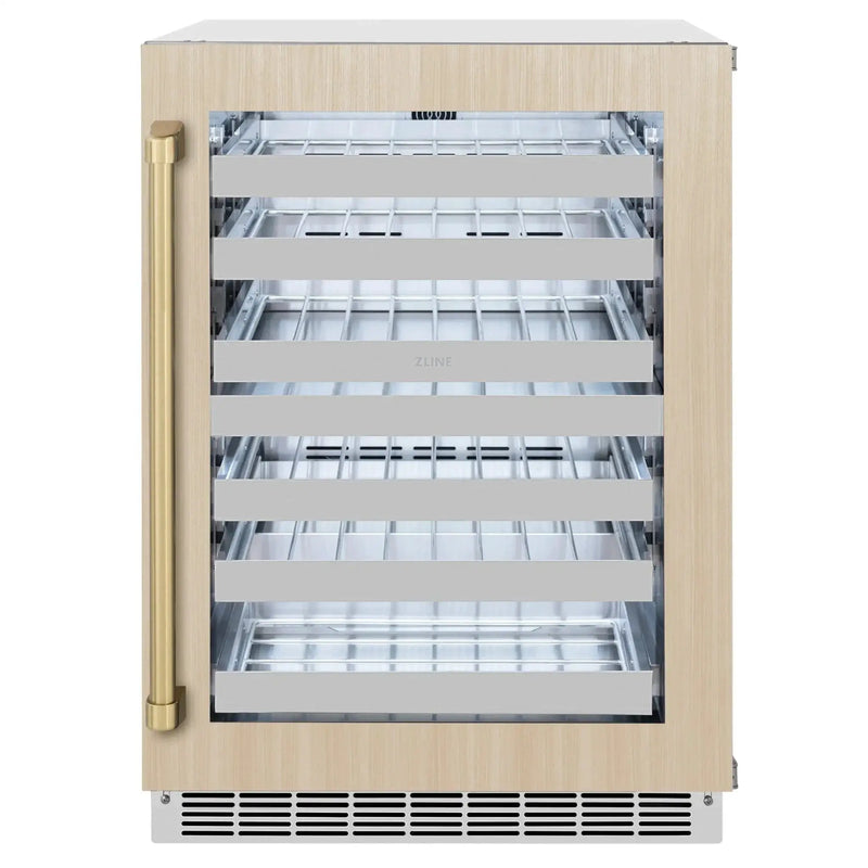 ZLINE Autograph 24 in. Dual Zone 44 Bottle Wine Cooler With Panel Ready Glass Door And Champagne Bronze Handle RWDPOZ-24-CB by Farmhouse Kitchen and Bath