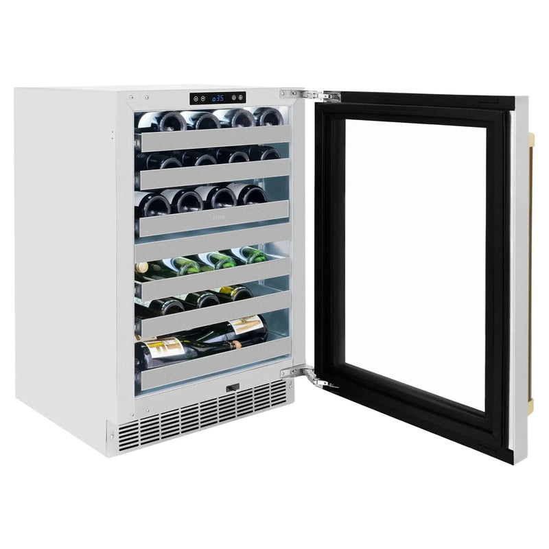 ZLINE Autograph 24 in. Dual Zone 44 Bottle Wine Cooler With Stainless Steel Glass Door And Champagne Bronze Handle RWDOZ-GS-24-CB by Farmhouse Kitchen and Bath