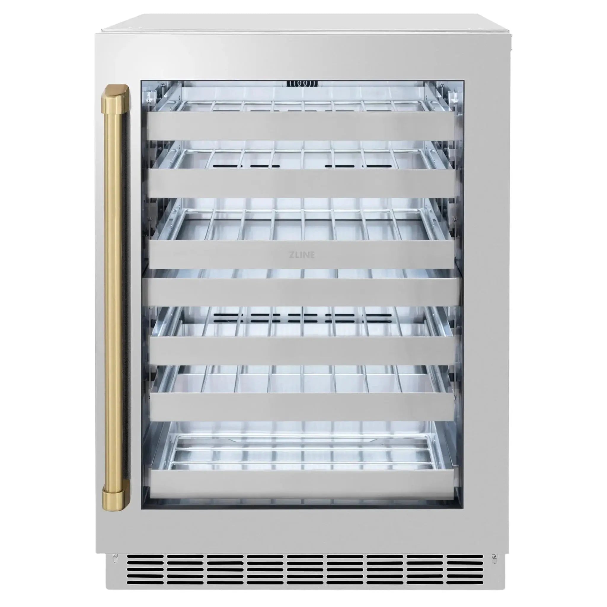 ZLINE Autograph 24 in. Dual Zone 44 Bottle Wine Cooler With Stainless Steel Glass Door And Champagne Bronze Handle RWDOZ-GS-24-CB by Farmhouse Kitchen and Bath