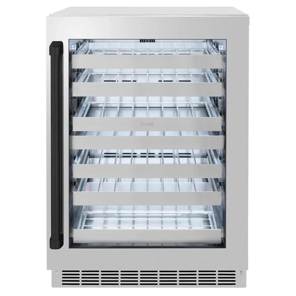 ZLINE Autograph 24 in. Dual Zone 44 Bottle Wine Cooler With Stainless Steel Glass Door And Matte Black Handle RWDOZ-GS-24-MB