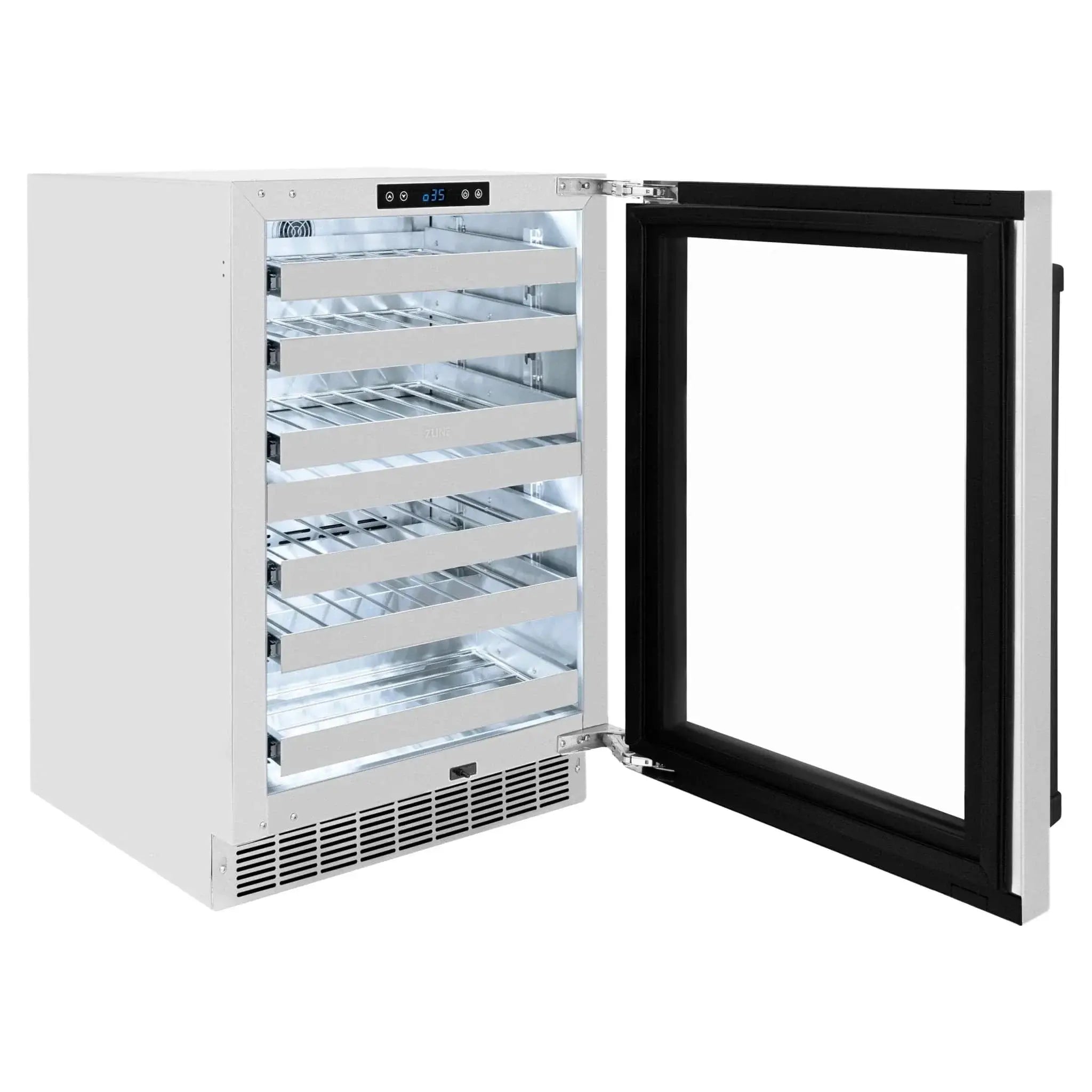 ZLINE Autograph 24 in. Dual Zone 44 Bottle Wine Cooler With Stainless Steel Glass Door And Matte Black Handle RWDOZ-GS-24-MB by Farmhouse Kitchen and Bath