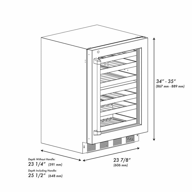 ZLINE Autograph 24 in. Dual Zone 44 Bottle Wine Cooler With Stainless Steel Glass Door And Matte Black Handle RWDOZ-GS-24-MB by Farmhouse Kitchen and Bath
