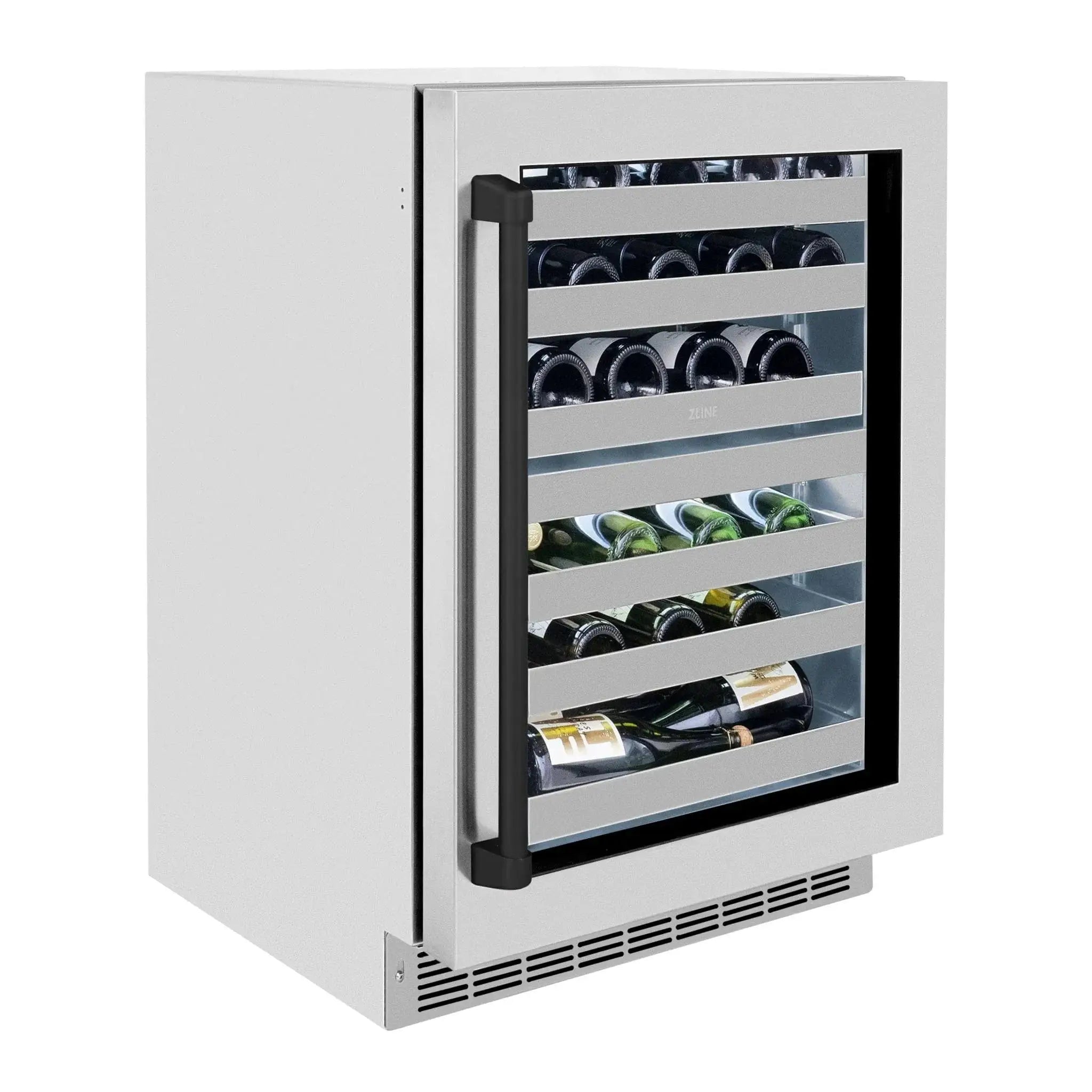 ZLINE Autograph 24 in. Dual Zone 44 Bottle Wine Cooler With Stainless Steel Glass Door And Matte Black Handle RWDOZ-GS-24-MB by Farmhouse Kitchen and Bath