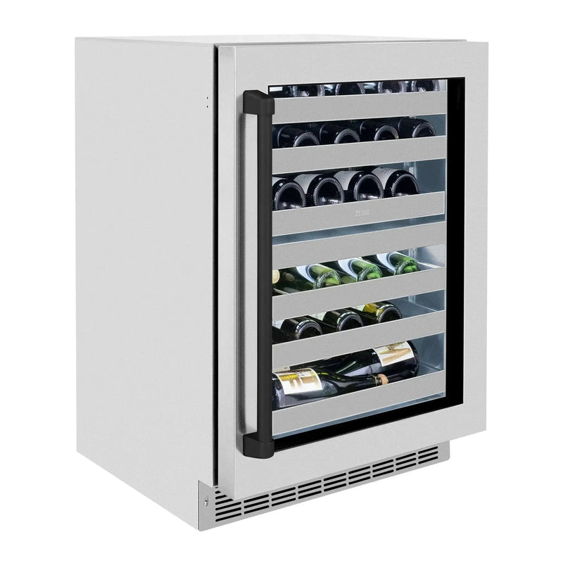 ZLINE Autograph 24 in. Dual Zone 44 Bottle Wine Cooler With Stainless Steel Glass Door And Matte Black Handle RWDOZ-GS-24-MB by Farmhouse Kitchen and Bath