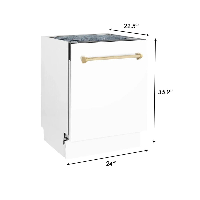 ZLINE Autograph 24" White Door Dishwasher, Bronze Handle DWVZ-WM-24-CB by Farmhouse Kitchen and Bath