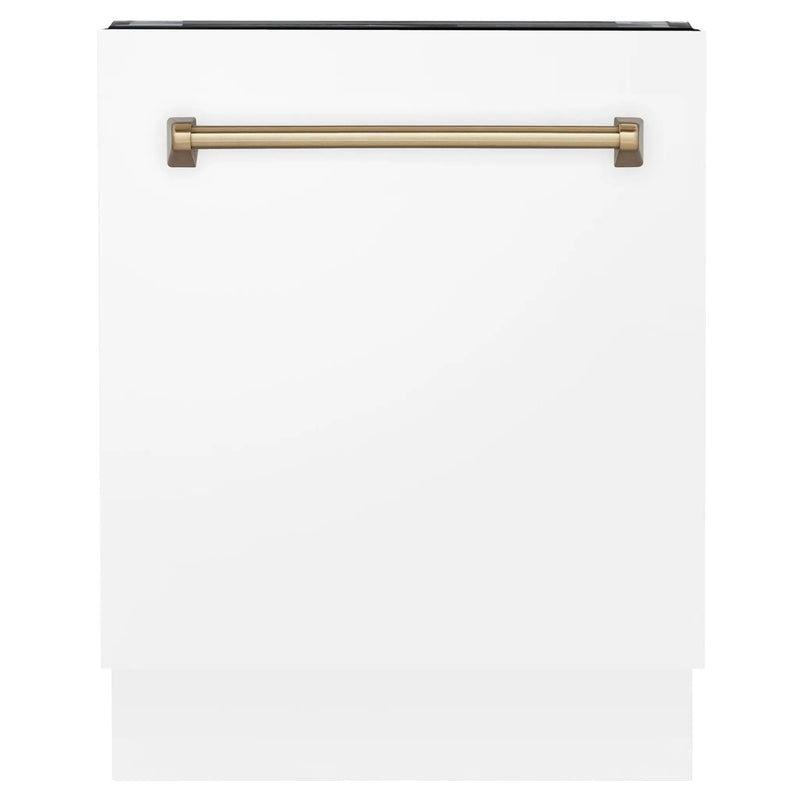 ZLINE Autograph 24" White Door Dishwasher, Bronze Handle DWVZ-WM-24-CB by Farmhouse Kitchen and Bath