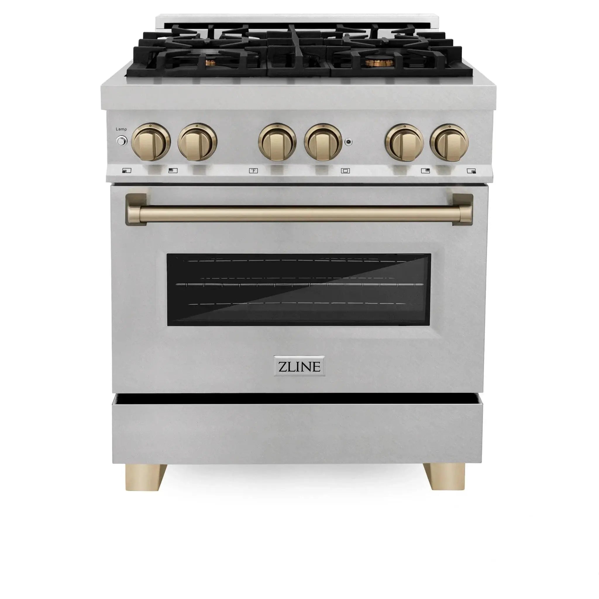 ZLINE Autograph 30" 4.0 cu. ft. Dual Fuel Range , Gas Stove Electric Oven Stainless Steel Champagne Bronze Accents RASZ-SN-30-CB by Farmhouse Kitchen and Bath