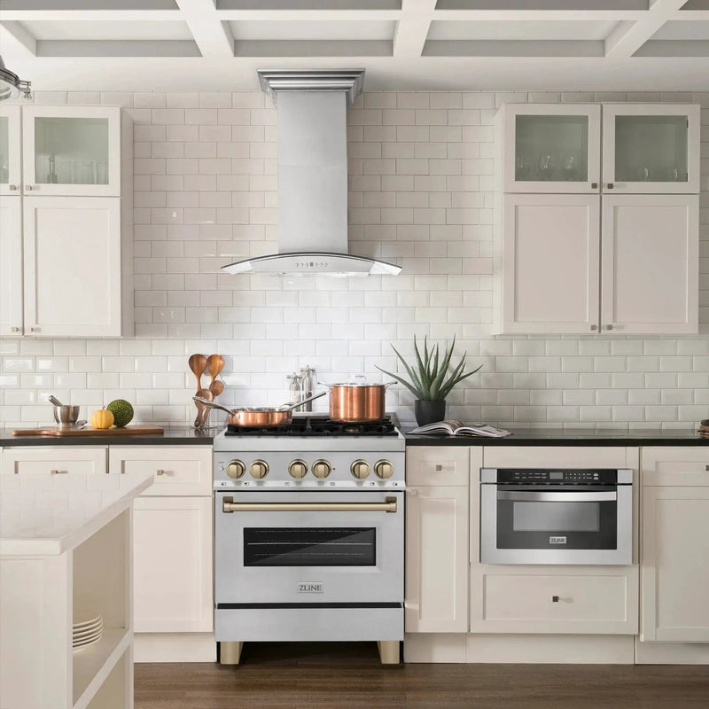 ZLINE Autograph 30" 4.0 cu. ft. Dual Fuel Range , Gas Stove Electric Oven Stainless Steel Champagne Bronze Accents RASZ-SN-30-CB by Farmhouse Kitchen and Bath