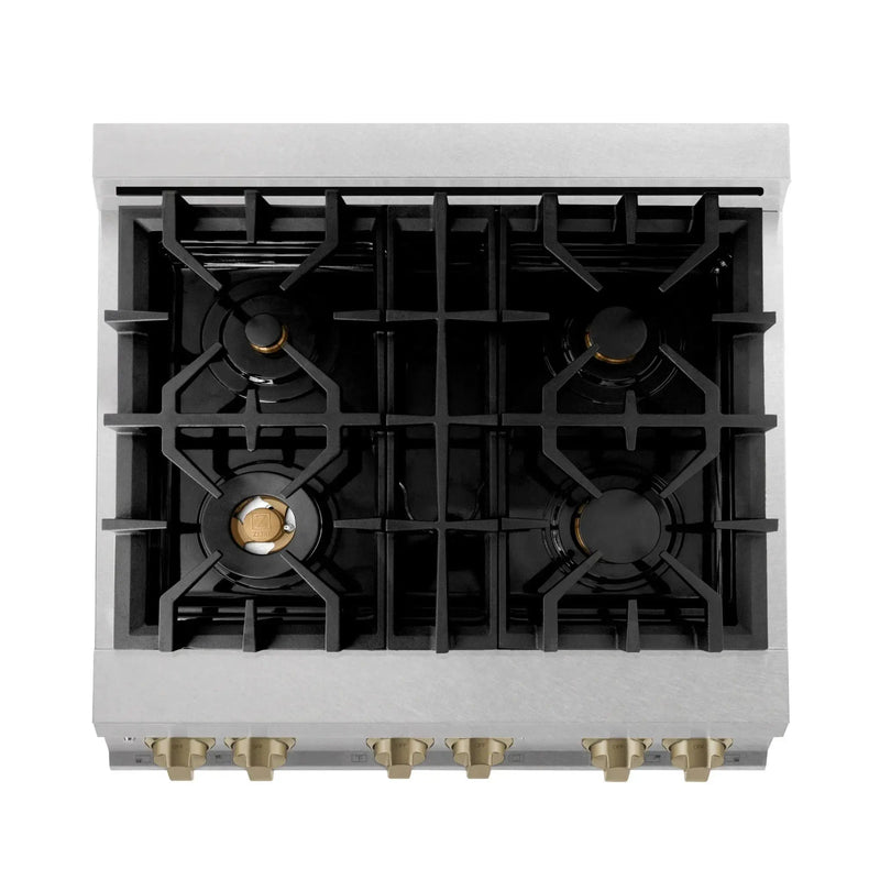 ZLINE Autograph 30" 4.0 cu. ft. Dual Fuel Range , Gas Stove Electric Oven Stainless Steel Champagne Bronze Accents RASZ-SN-30-CB by Farmhouse Kitchen and Bath