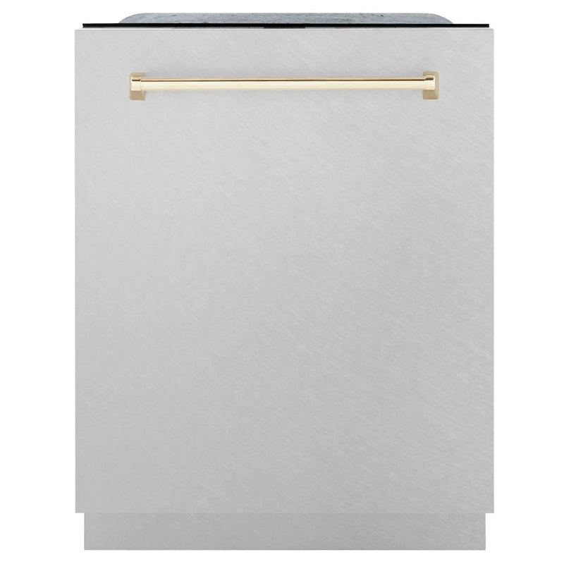 ZLINE Autograph Edition 24" Dishwasher DuraSnow, Gold DWMTZ-SN-24-G by Farmhouse Kitchen and Bath