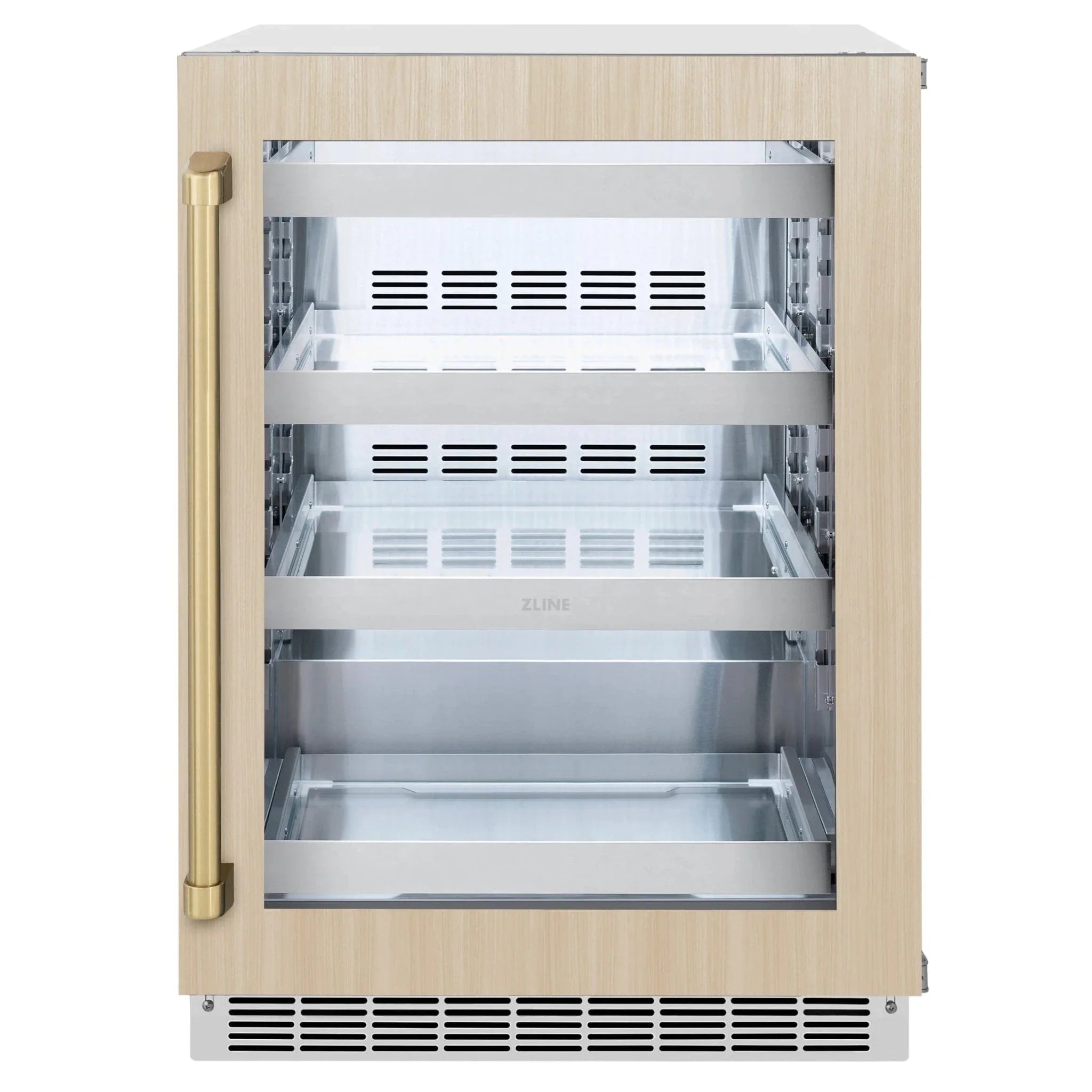 ZLINE Autograph Edition 24 in. Touchstone 151 Can Beverage Fridge With Panel Ready Glass Door And Champagne Bronze Handle RBSPOZ-24-CB by Farmhouse Kitchen and Bath