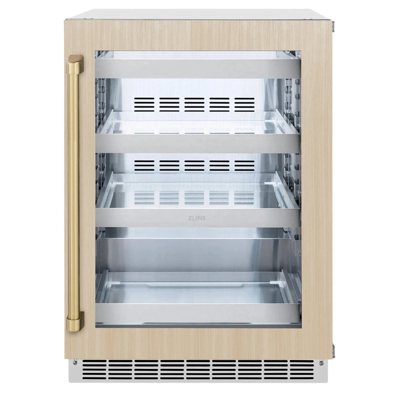 ZLINE Autograph Edition 24 in. Touchstone 151 Can Beverage Fridge With Panel Ready Glass Door And Champagne Bronze Handle RBSPOZ-24-CB by Farmhouse Kitchen and Bath