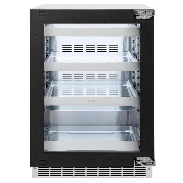 ZLINE Autograph Edition 24 in. Touchstone 151 Can Beverage Fridge With Panel Ready Glass Door And Champagne Bronze Handle RBSPOZ-24-CB