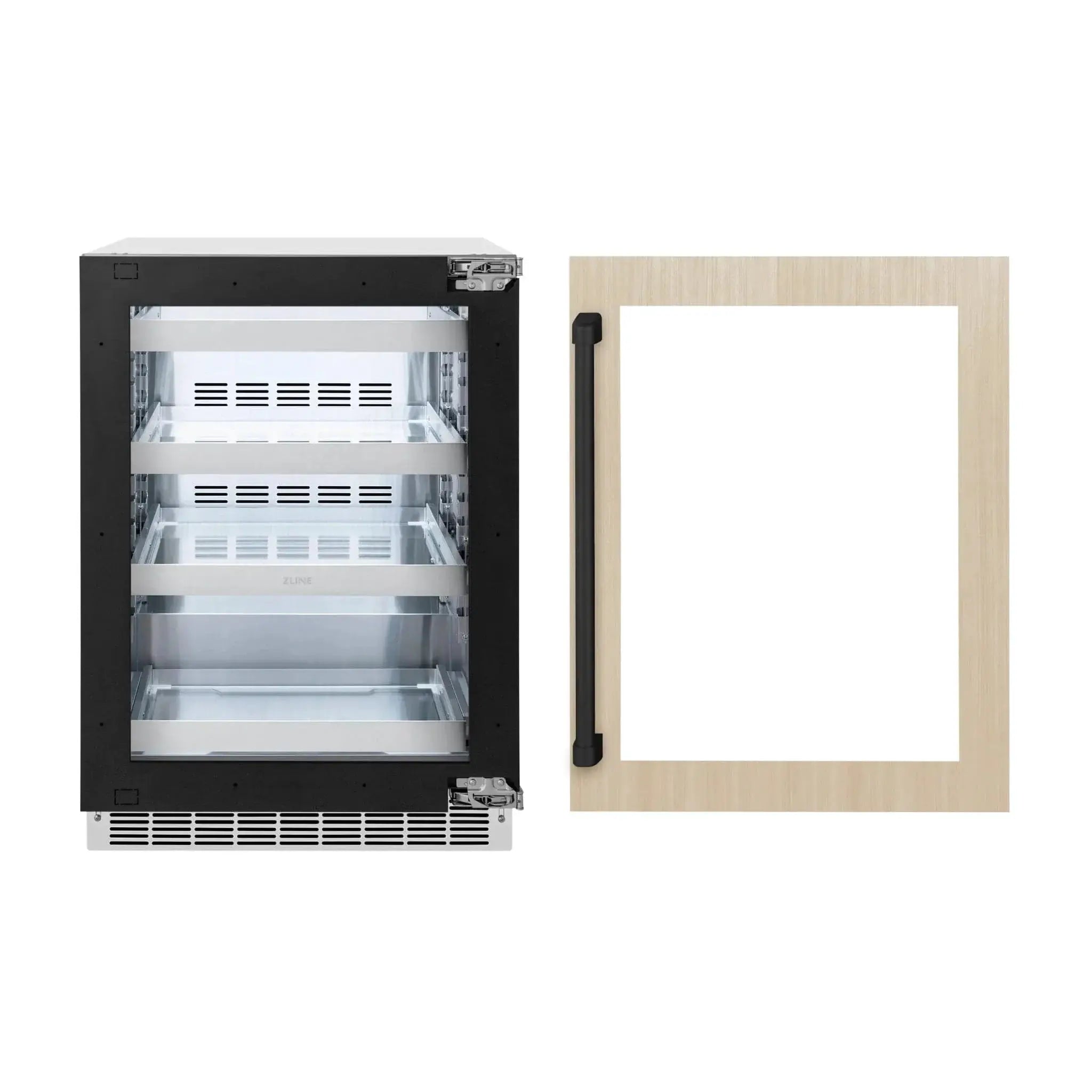 ZLINE Autograph Edition 24 in. Touchstone 151 Can Beverage Fridge With Panel Ready Glass Door And Matte Black Handle RBSPOZ-24-MB by Farmhouse Kitchen and Bath