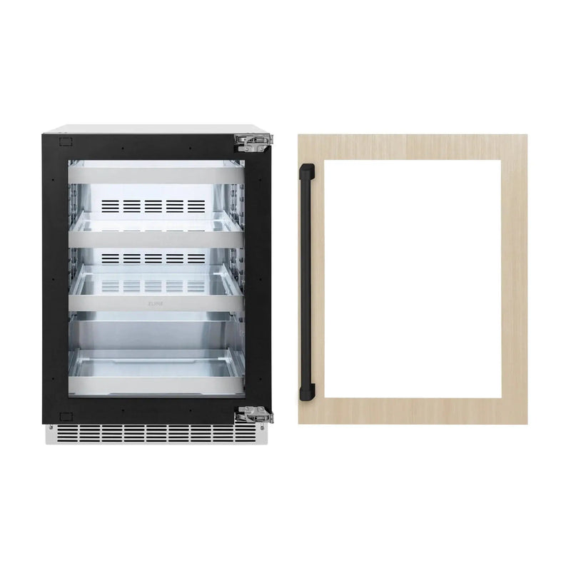 ZLINE Autograph Edition 24 in. Touchstone 151 Can Beverage Fridge With Panel Ready Glass Door And Matte Black Handle RBSPOZ-24-MB by Farmhouse Kitchen and Bath