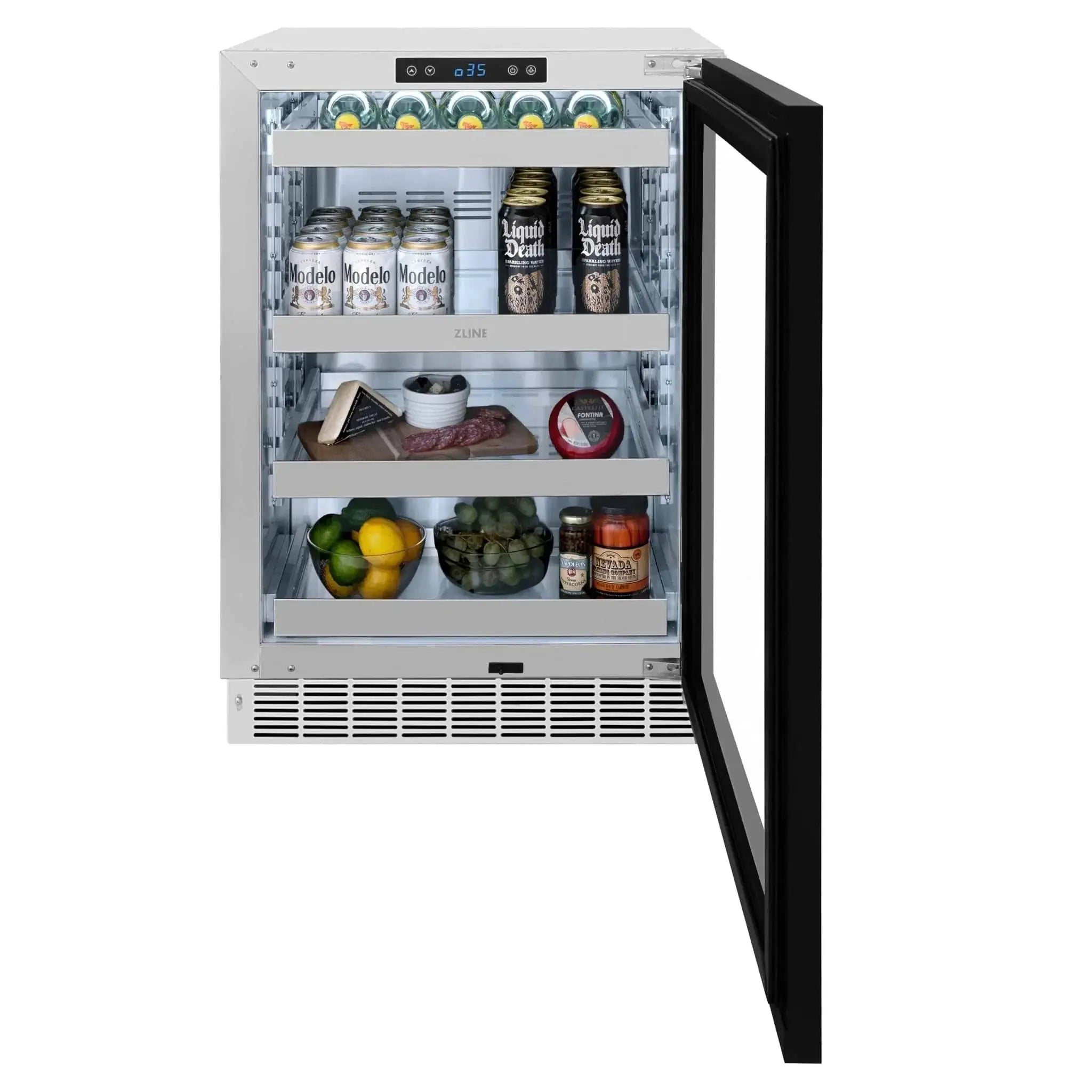 ZLINE Autograph Edition 24 in. Touchstone 151 Can Beverage Fridge With Panel Ready Glass Door And Matte Black Handle RBSPOZ-24-MB by Farmhouse Kitchen and Bath