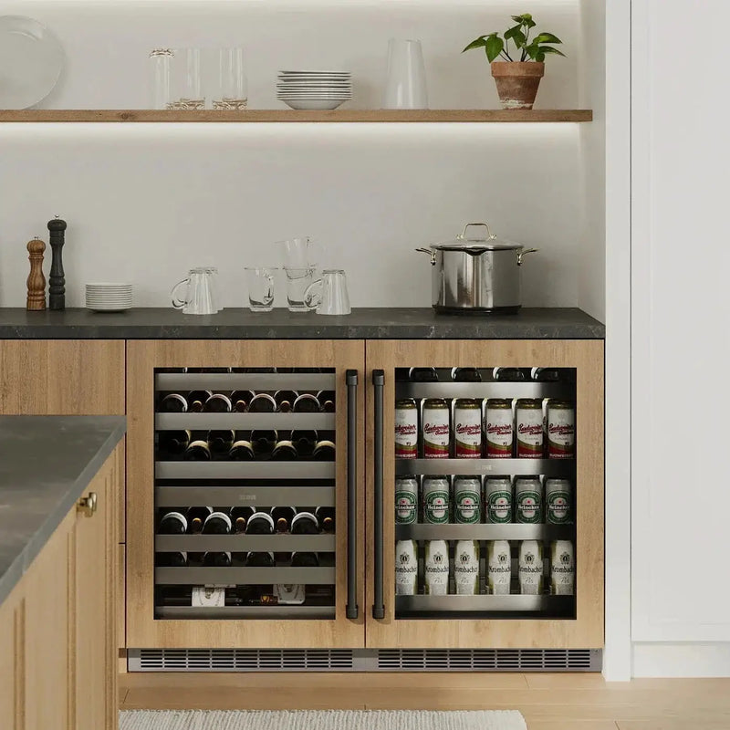 ZLINE Autograph Edition 24 in. Touchstone 151 Can Beverage Fridge With Panel Ready Glass Door And Matte Black Handle RBSPOZ-24-MB by Farmhouse Kitchen and Bath