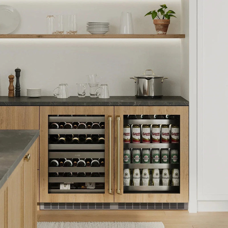 ZLINE Autograph Edition 24 in. Touchstone 151 Can Beverage Fridge With Panel Ready Glass Door And Polished Gold Handle RBSPOZ-24-G by Farmhouse Kitchen and Bath