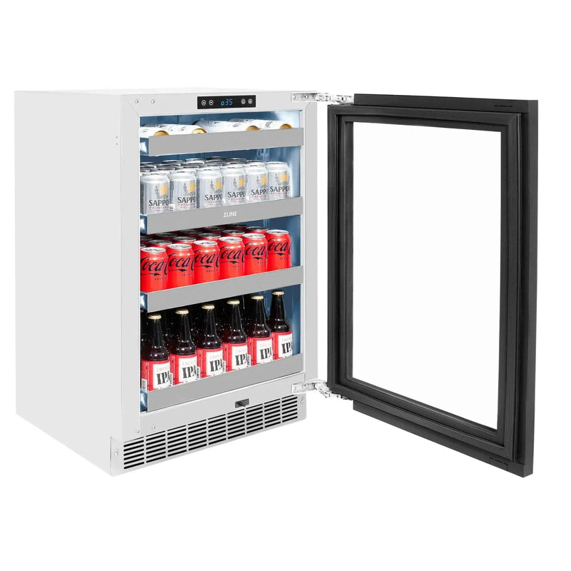 ZLINE Autograph Edition 24 in. Touchstone 151 Can Beverage Fridge With Panel Ready Glass Door And Polished Gold Handle RBSPOZ-24-G by Farmhouse Kitchen and Bath