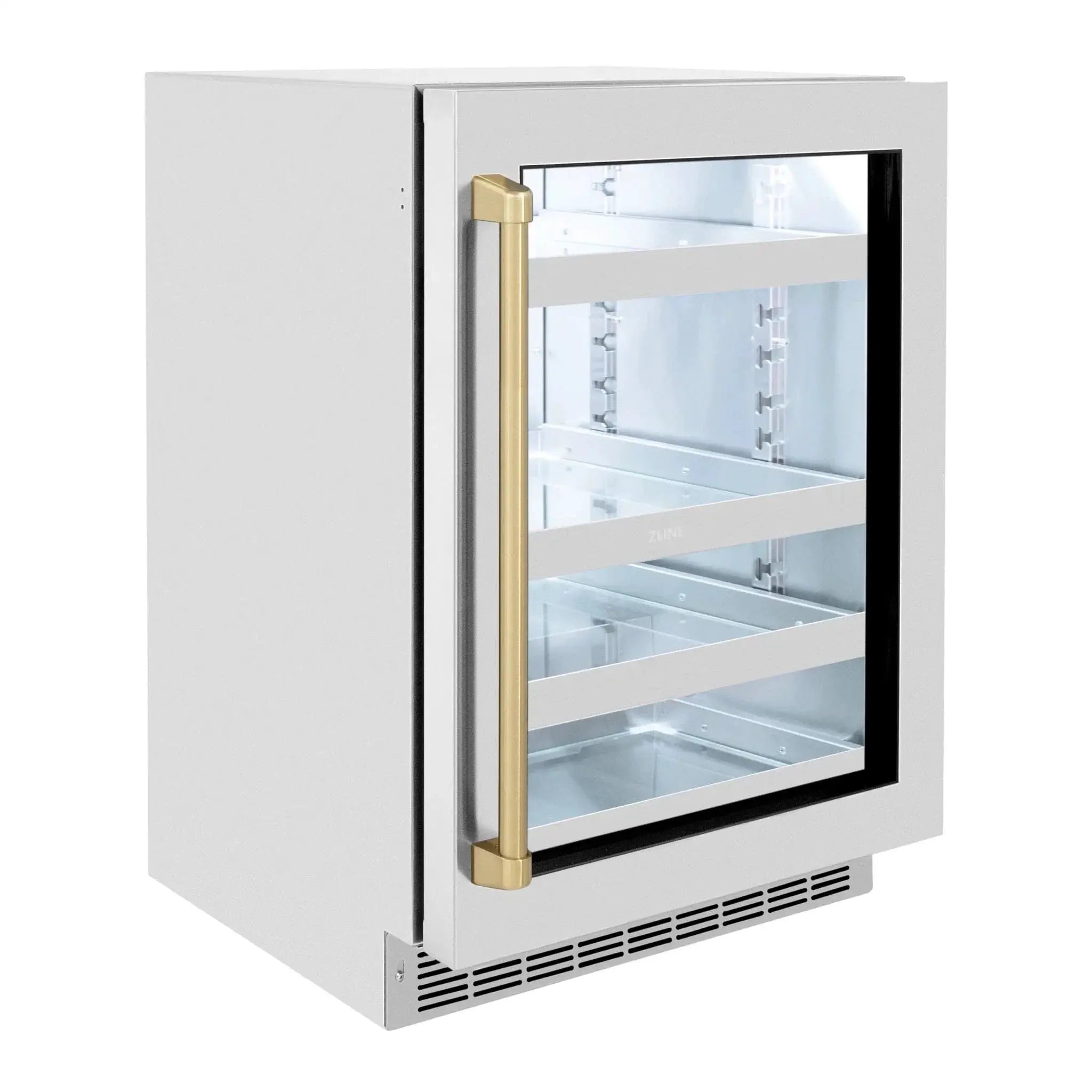 ZLINE Autograph Edition 24 in. Touchstone 151 Can Beverage Fridge With Stainless Steel Glass Door And Champagne Bronze Handle RBSOZ-GS-24-CB by Farmhouse Kitchen and Bath