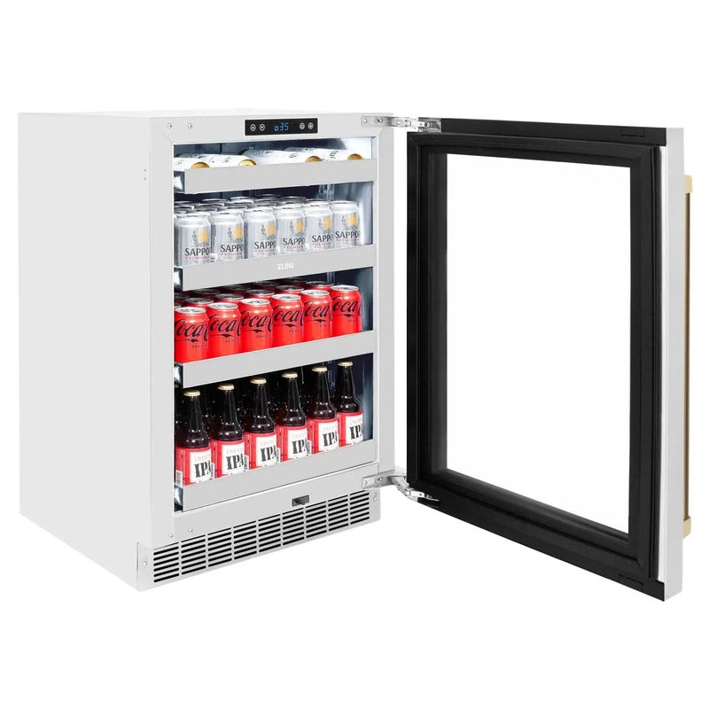 ZLINE Autograph Edition 24 in. Touchstone 151 Can Beverage Fridge With Stainless Steel Glass Door And Champagne Bronze Handle RBSOZ-GS-24-CB by Farmhouse Kitchen and Bath