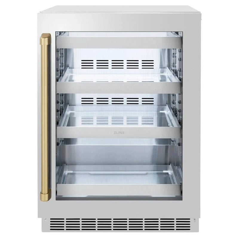ZLINE Autograph Edition 24 in. Touchstone 151 Can Beverage Fridge With Stainless Steel Glass Door And Champagne Bronze Handle RBSOZ-GS-24-CB by Farmhouse Kitchen and Bath
