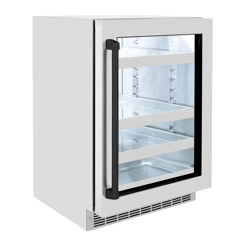 ZLINE Autograph Edition 24 in. Touchstone 151 Can Beverage Fridge With Stainless Steel Glass Door And Matte Black Handle RBSOZ-GS-24-MB by Farmhouse Kitchen and Bath