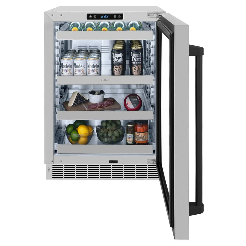 ZLINE Autograph Edition 24 in. Touchstone 151 Can Beverage Fridge With Stainless Steel Glass Door And Matte Black Handle RBSOZ-GS-24-MB by Farmhouse Kitchen and Bath