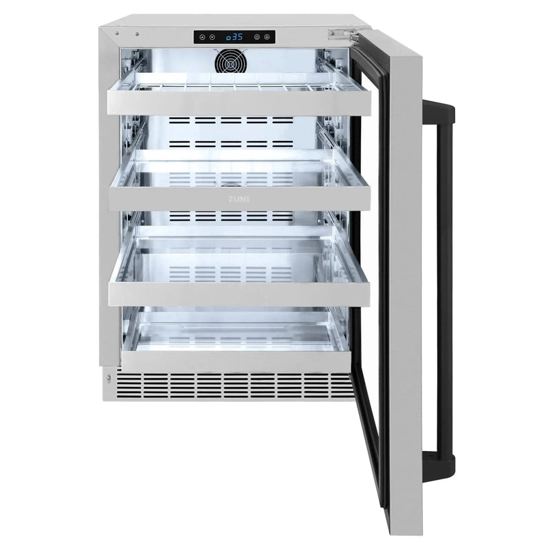 ZLINE Autograph Edition 24 in. Touchstone 151 Can Beverage Fridge With Stainless Steel Glass Door And Matte Black Handle RBSOZ-GS-24-MB by Farmhouse Kitchen and Bath