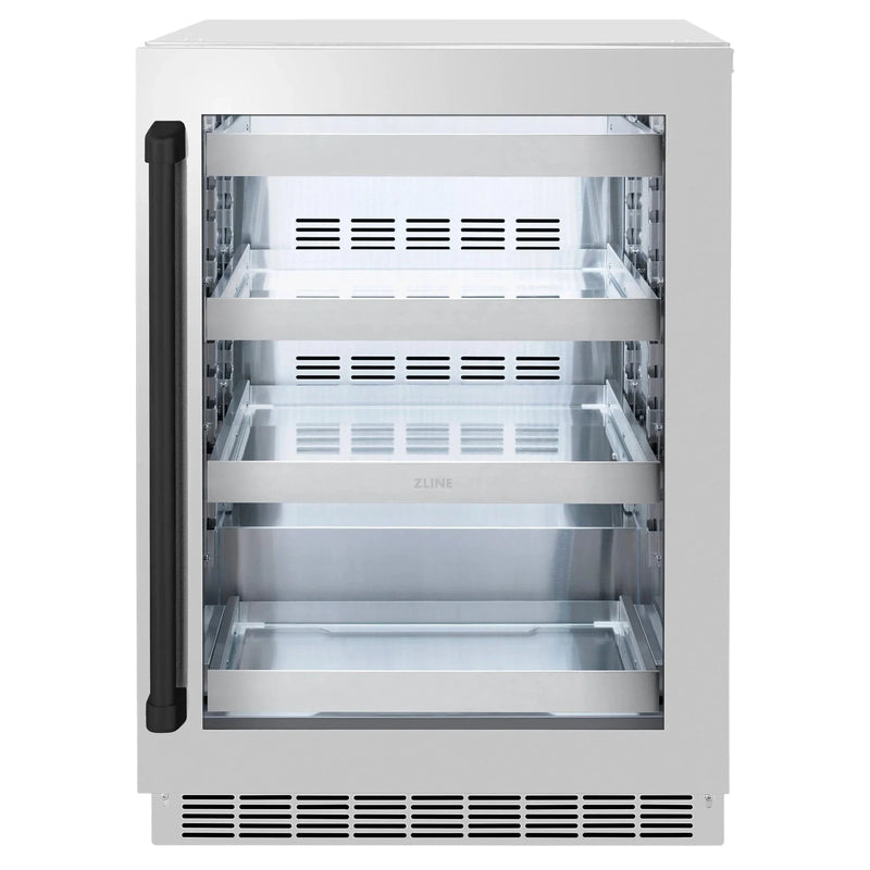 ZLINE Autograph Edition 24 in. Touchstone 151 Can Beverage Fridge With Stainless Steel Glass Door And Matte Black Handle RBSOZ-GS-24-MB by Farmhouse Kitchen and Bath