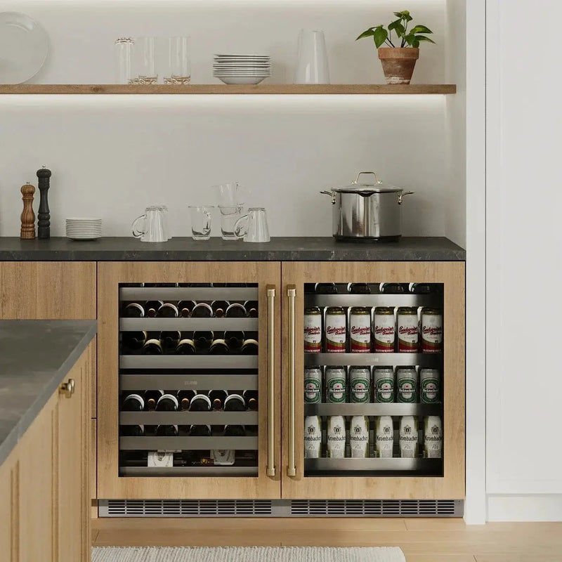 ZLINE Autograph Edition 24 in. Touchstone 151 Can Beverage Fridge With Stainless Steel Glass Door And Polished Gold Handle RBSOZ-GS-24-G by Farmhouse Kitchen and Bath