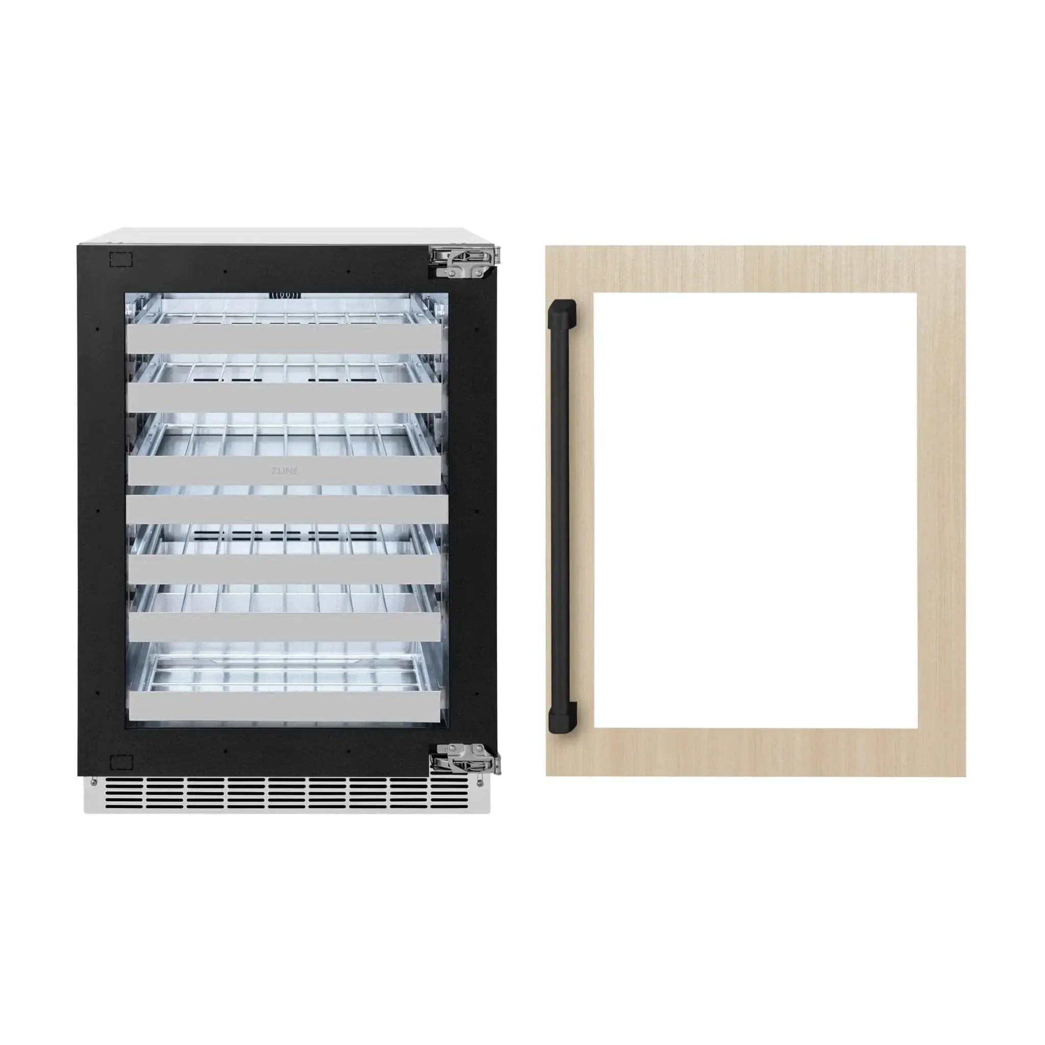 ZLINE Autograph Edition 24 in. Touchstone Dual Zone 44 Bottle Wine Cooler With Panel Ready Glass Door And Matte Black Handle RWDPOZ-24-MB by Farmhouse Kitchen and Bath