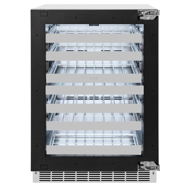 ZLINE Autograph Edition 24 in. Touchstone Dual Zone 44 Bottle Wine Cooler With Panel Ready Glass Door And Matte Black Handle RWDPOZ-24-MB